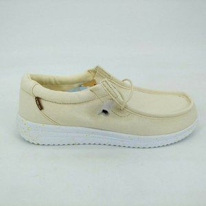 Apres Womens Paula Canvas‎ Bungee Lace Up Wedge Sneaker Moccasin Linen 8M New